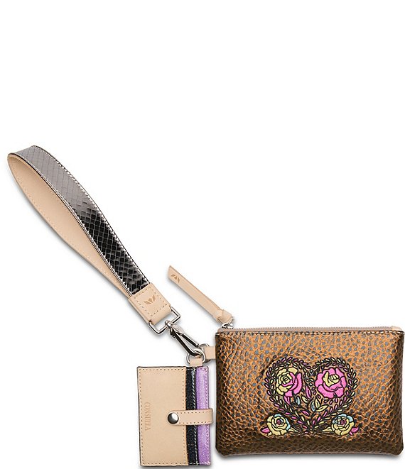 Mason Combi pouch consuela wallet, brown wristlet wallet, wristlet with heart design