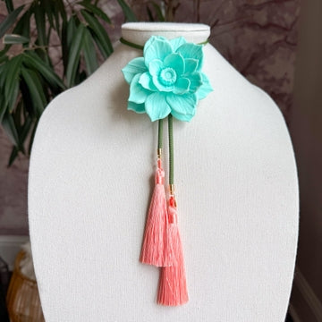 Bolo Lotus Flower Turquoise with Olive & Peach