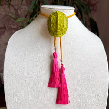 Bolo Tortoise Olive Green with Golden Yellow & Fuchsia
