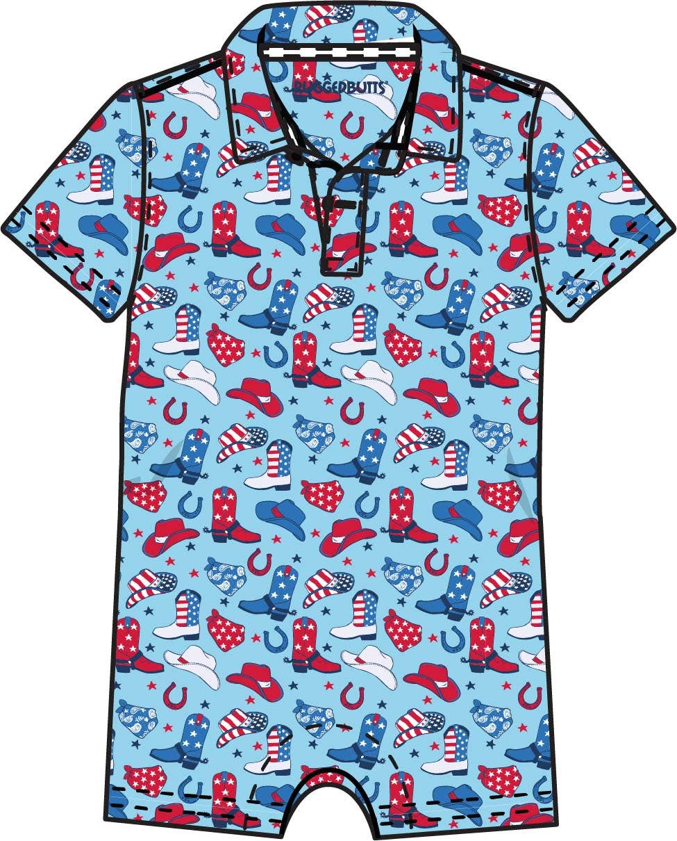 Polo Romper Blue Stars & Spurs Performance Baby Boys