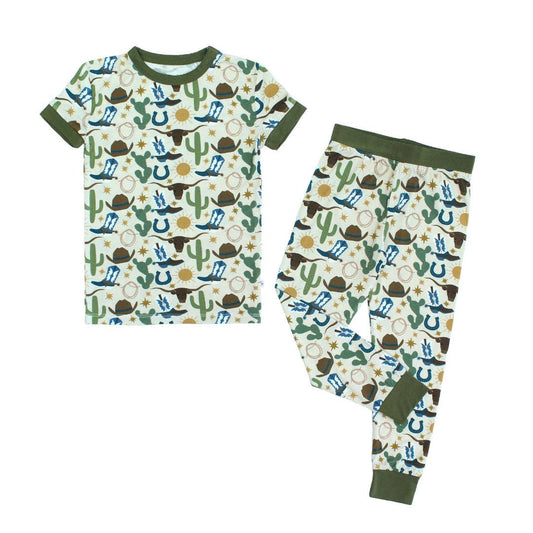 Pajama Howdy Western Bamboo Short Sleeve Kids Pants Set