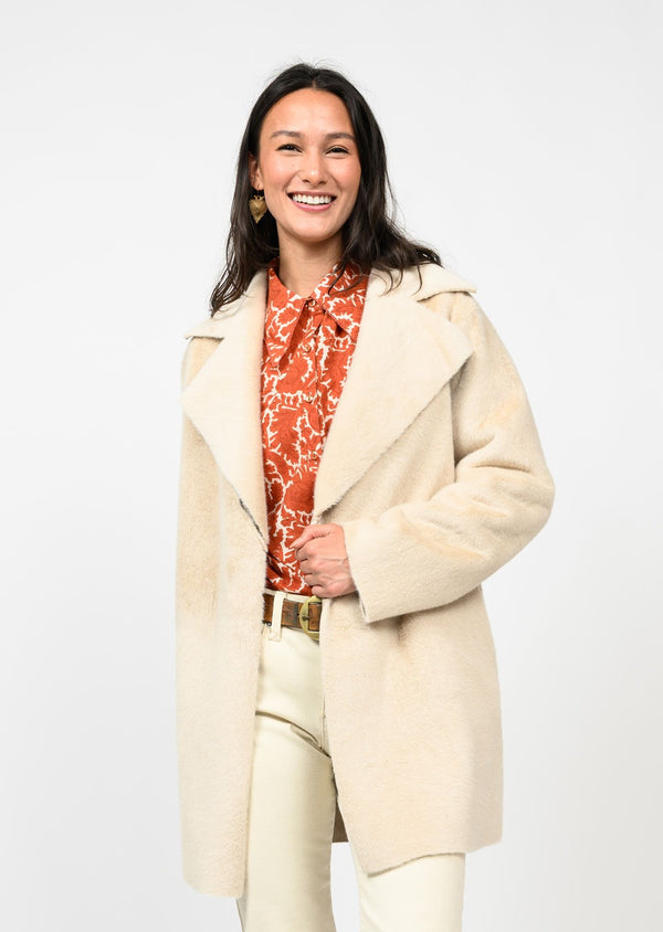 Ivy Jane Coat Faux Fur & Suede Cream