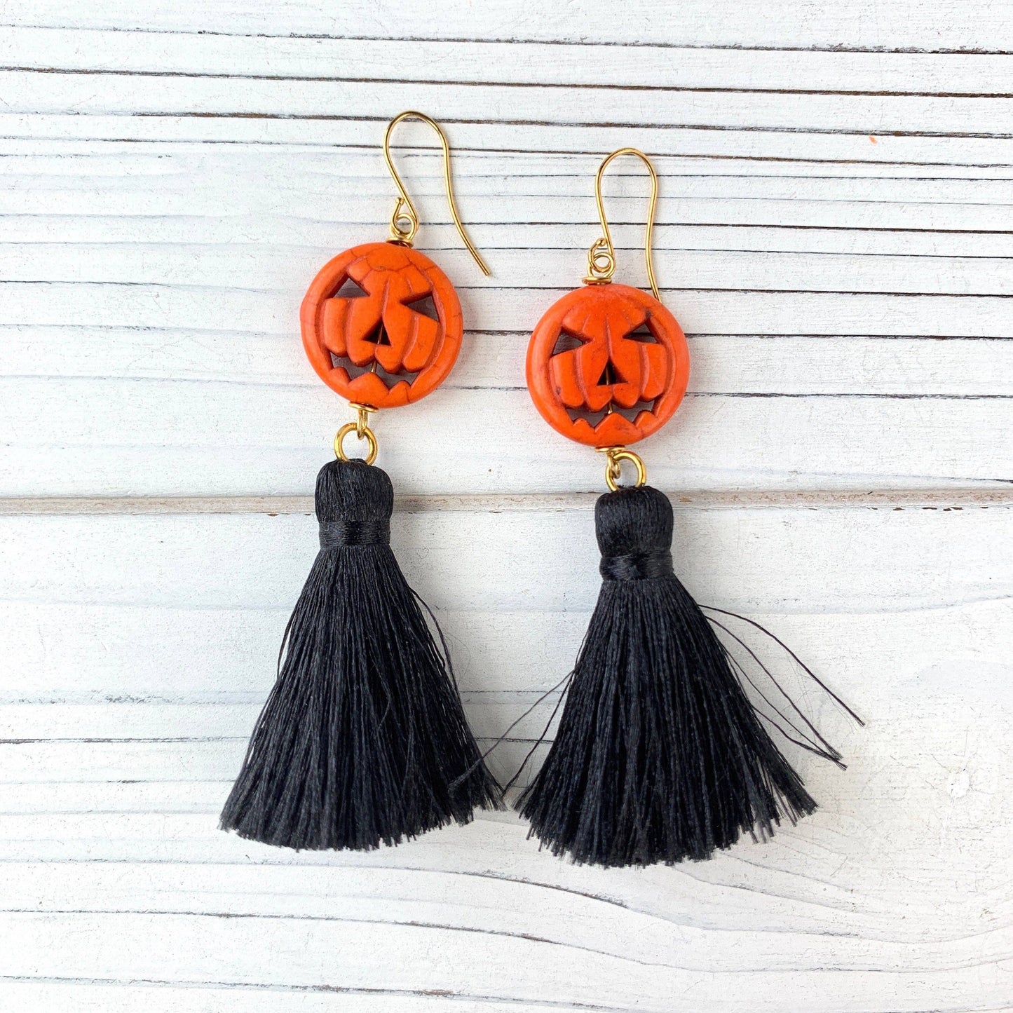 Jack-o-Lantern Halloween Tassel Earrings - 2 Style Options