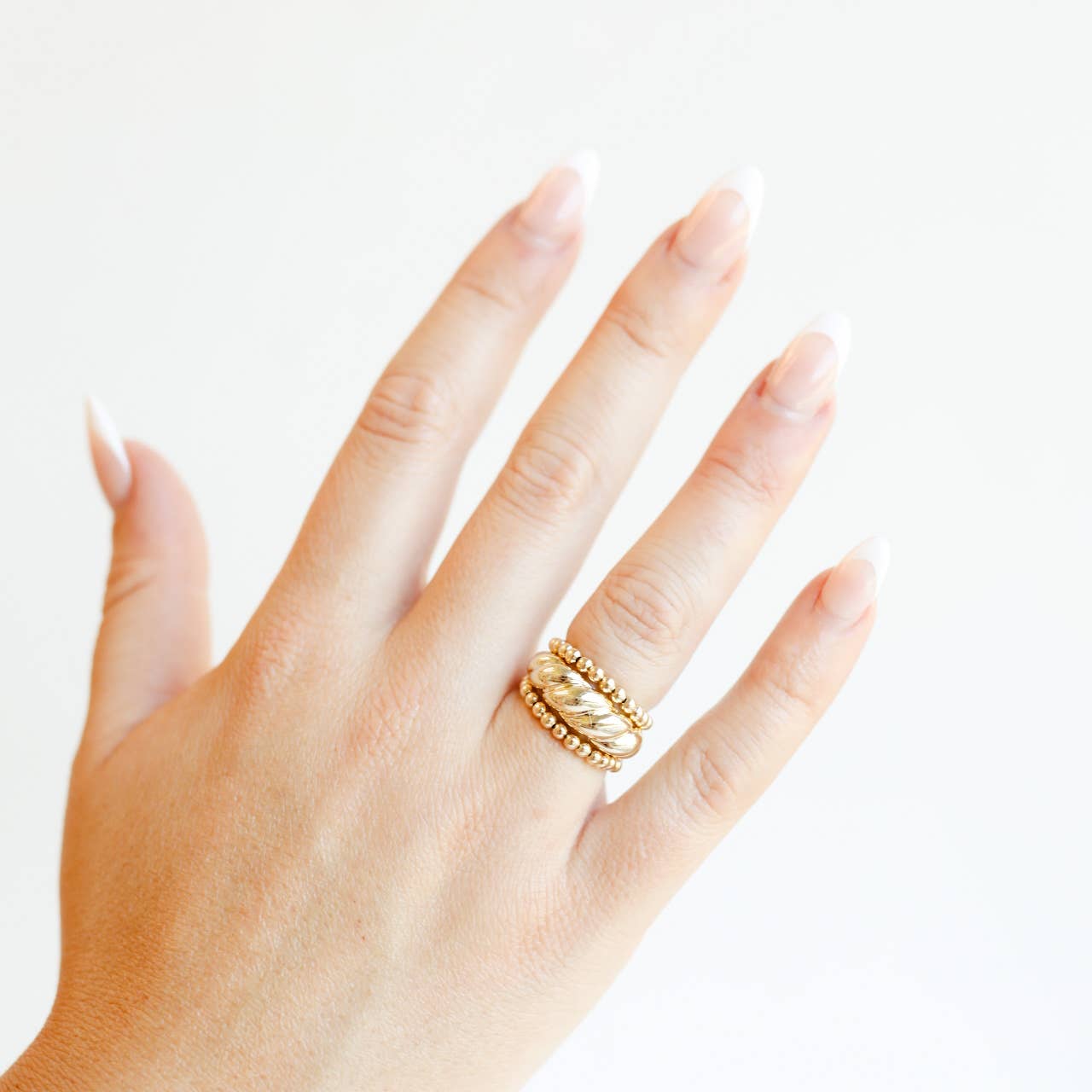 Ella Ring Beaded Band in Gold