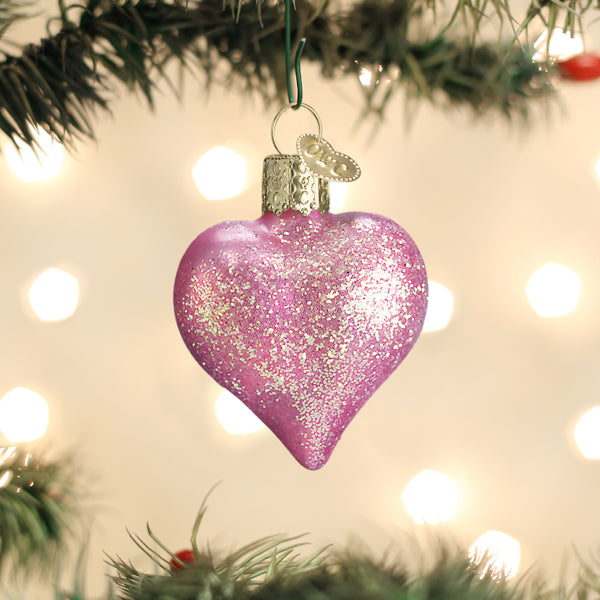 Ornament Heart Pink Glittered
