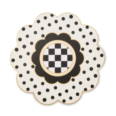 black and white polka dot flower place mat