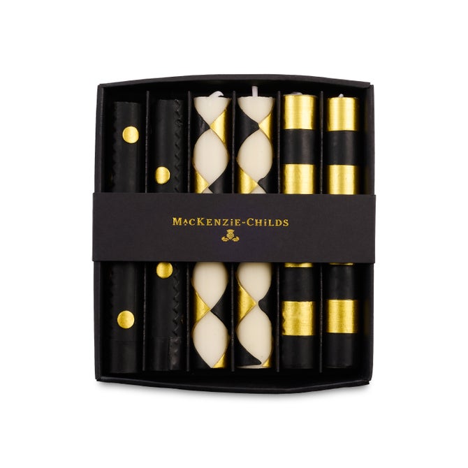 Mackenzie-Childs DINNER CANDLES SET Gold Check MINI OF 6pc