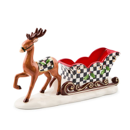 Candy Dish Holly Deer Sleigh Ceramic