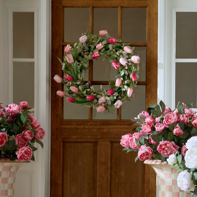 Mackenzie Childs Wreath Rosy Check Tulip 28"