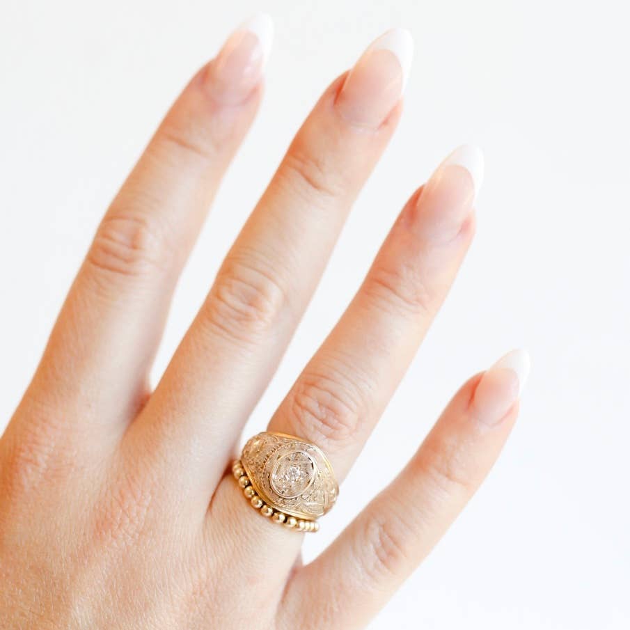 Ella Ring Beaded Band in Gold
