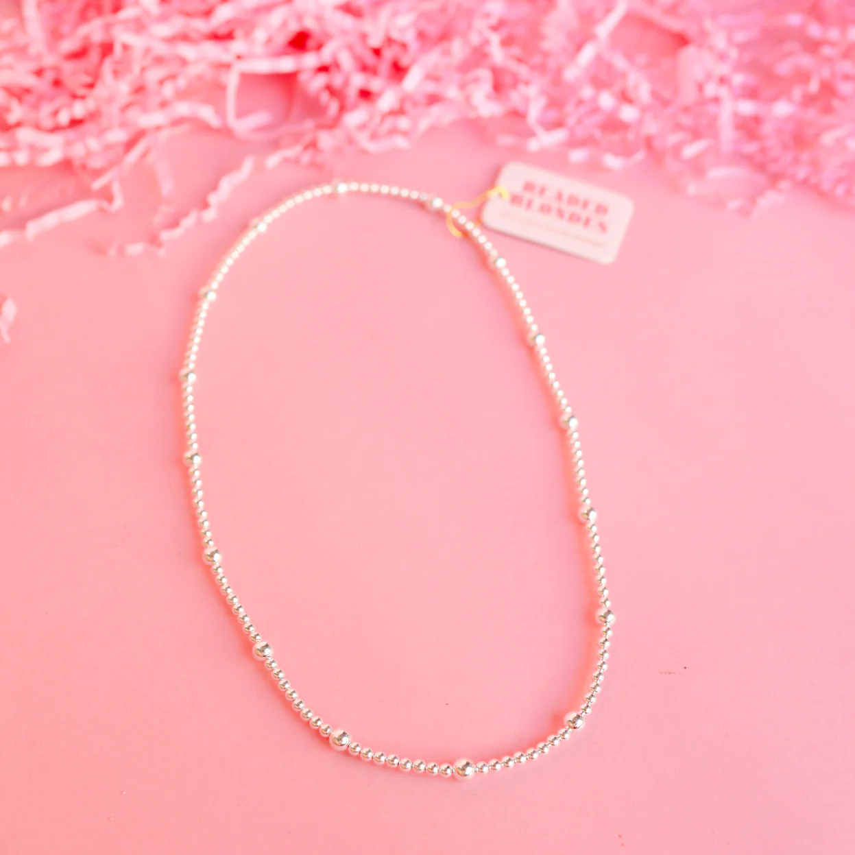 Olive Necklace Silver Beaded