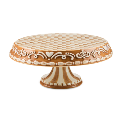 Mackenzie Childs Pedestal Platter Gingerbread Mocha Check Large
