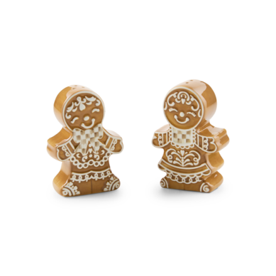 Mackenzie-Childs Salt & Pepper Set Gingerbread Mocha Check