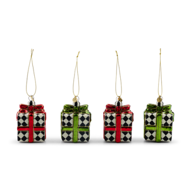 Mackenzie-Childs Ornament Giftbox Red & Green Glass