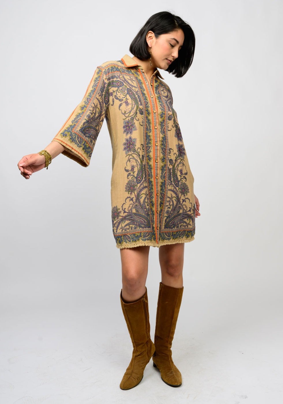 Uncle Frank Paisley Border Shirt Dress
