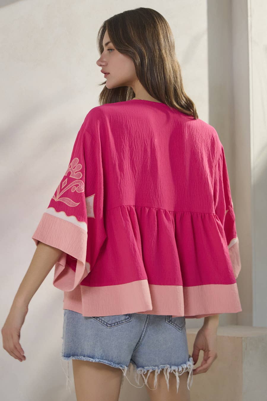 Top Embroidered Plunge V Neck Plus (Extended Size)