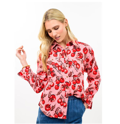 Ivy Jane Top TOMATO PRINT CAMP SHIRT PINK
