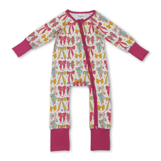 Baby LS Romper Bows Colorful Zipper