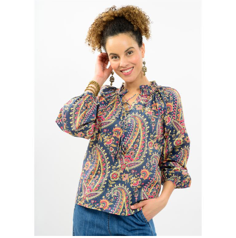 Ivy Jane TOP LOOP & TASSLES BLUE FLORAL