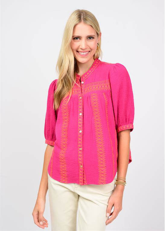 pink and orange Ivy Jane button down top