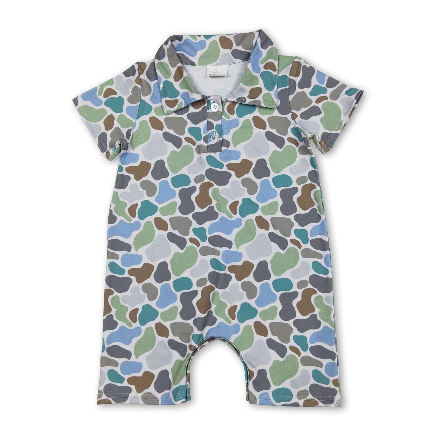 Baby SS Romper Green Camo Polo