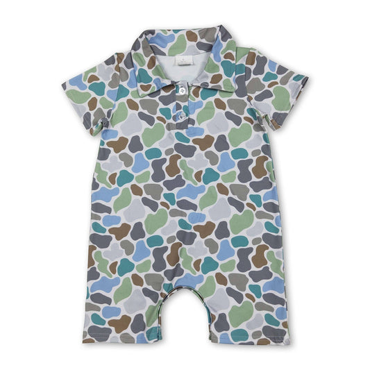 Baby SS Romper Green Camo Polo