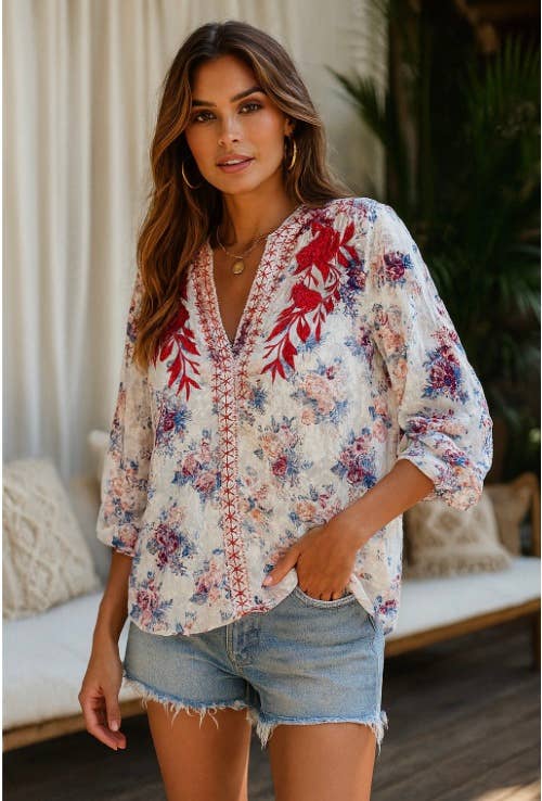 Top Garden Reverie Embroidered Blouse