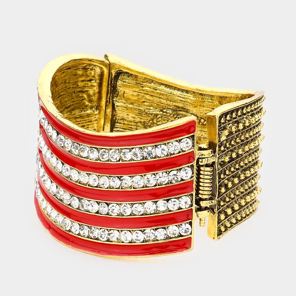 Bracelet Crystal Rhinestone American Flag Hinged