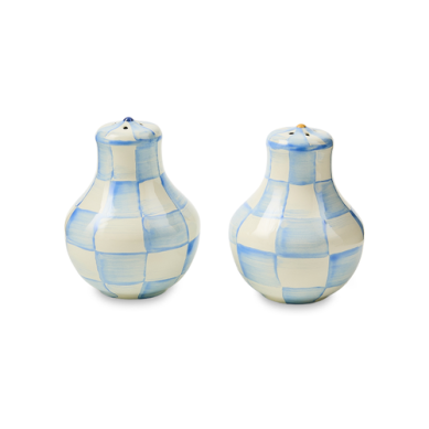 Mackenzie Childs Salt & Pepper Shakers Sky Check Reg