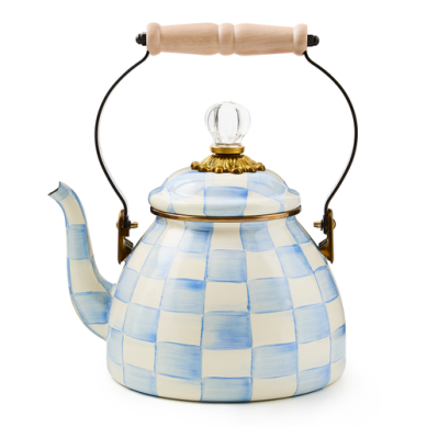 Mackenzie Childs Tea Kettle Sky Check 2QT