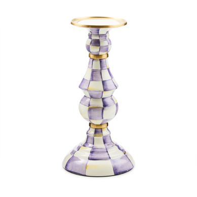 Mackenzie Childs Pillar Candlestick Violet Check