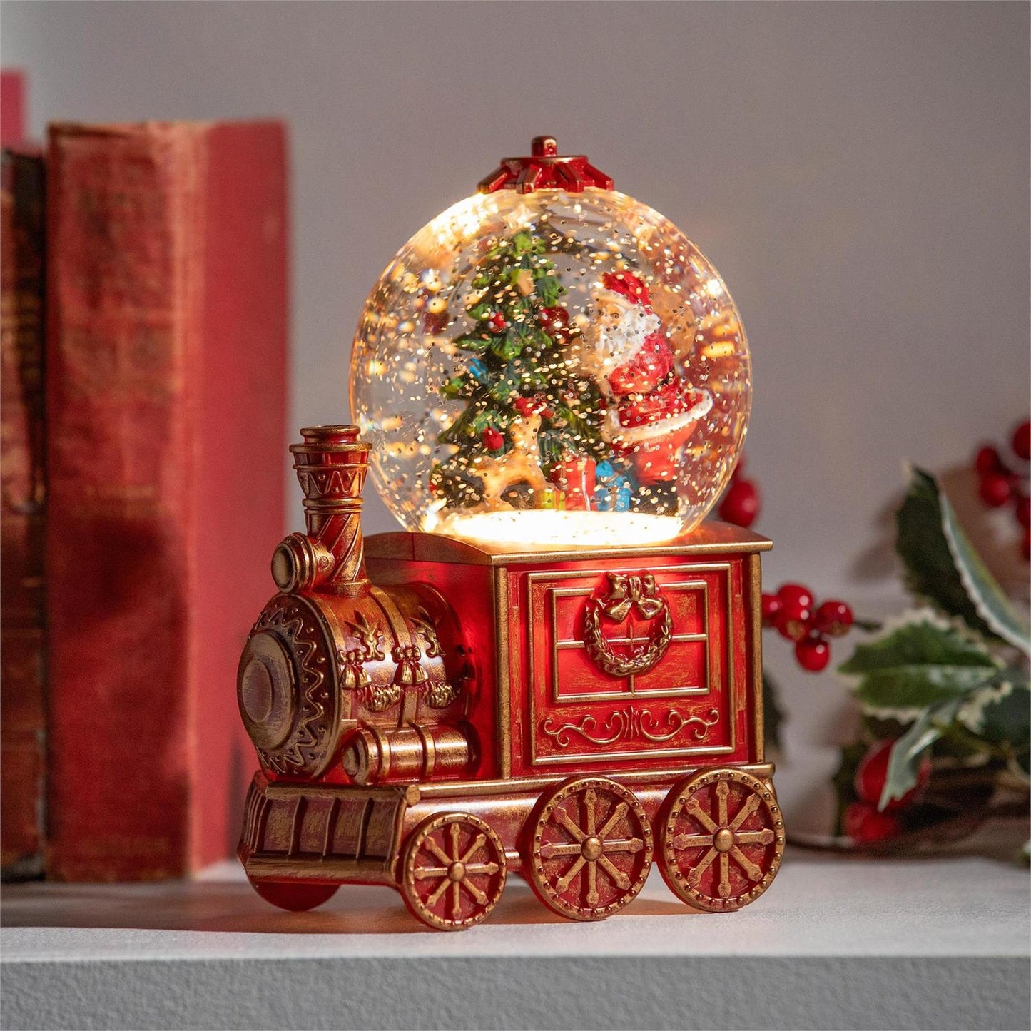 Water Lantern Train North Pole Express LED Spinning w/ Santa & Tree