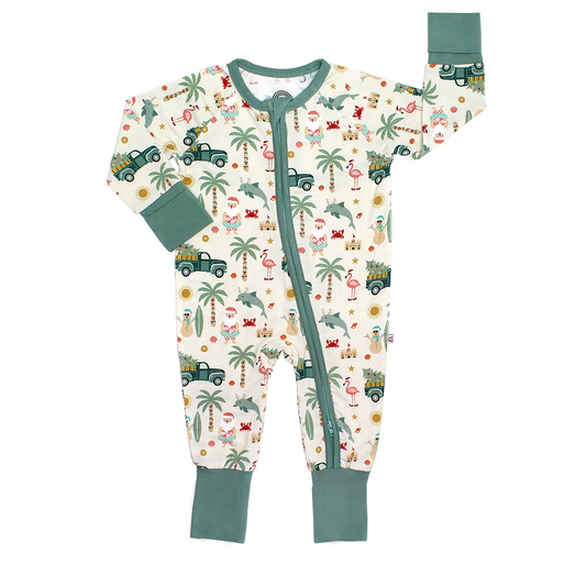 Pajamas Coastal Christmas Holiday Bamboo Baby Convertible Romper
