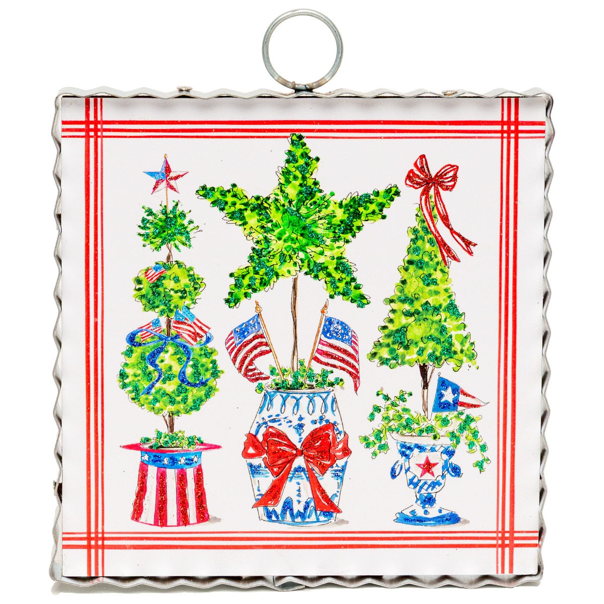 Round Top Print Mini Patriotic Boxwoods in Pots
