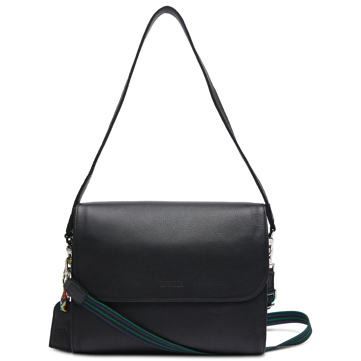 Evie on the town messenger bag consuela, black messenger back, black leather crossbody bag