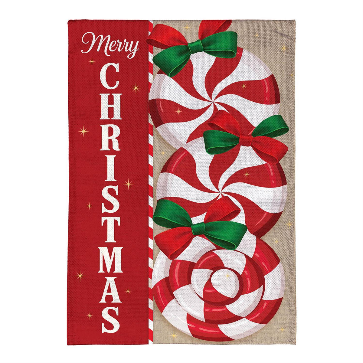 Evergreen Flag Peppermint Wishes Burlap