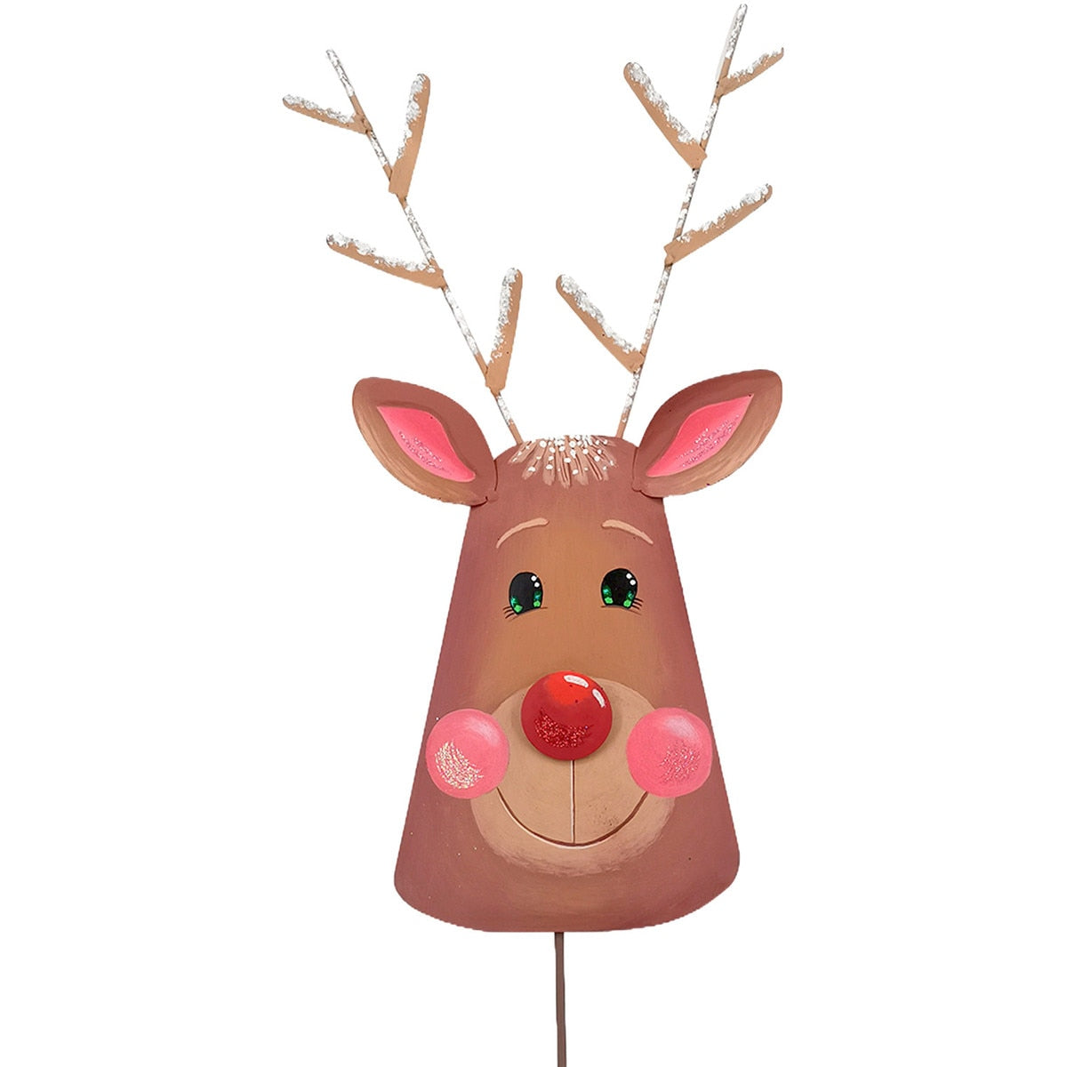 Round Top Stake Rudolph Snowy Medium