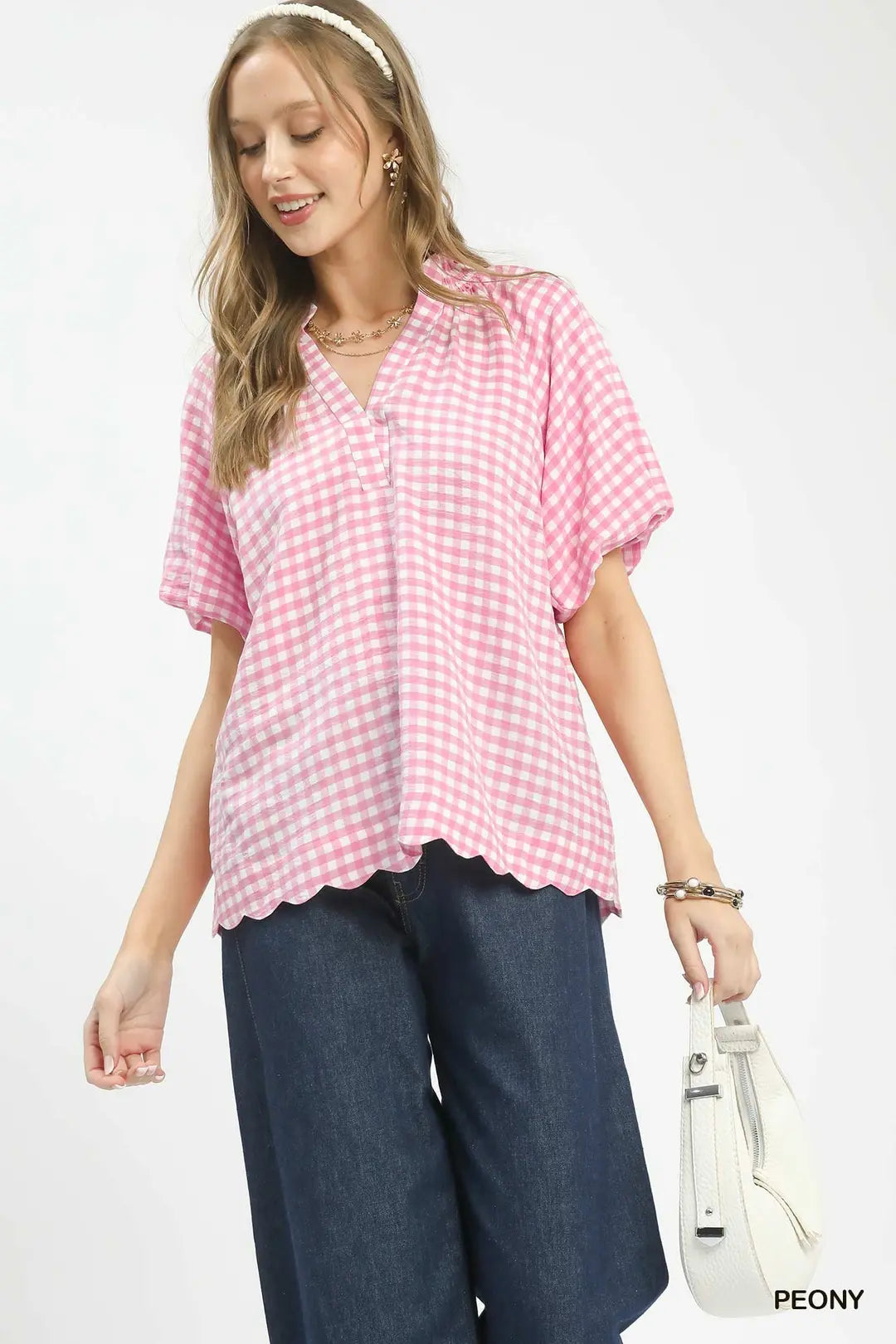 TOP GINGHAM BUBBLE SLV - Two Colors