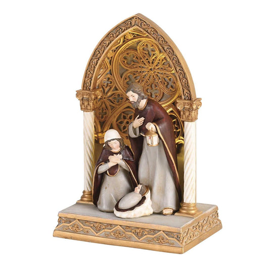 Nativity Lighted Holy Family Gold 9.5"