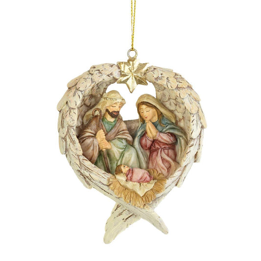 HOLY FAMILY IN WINGS ORNAMENT 4"