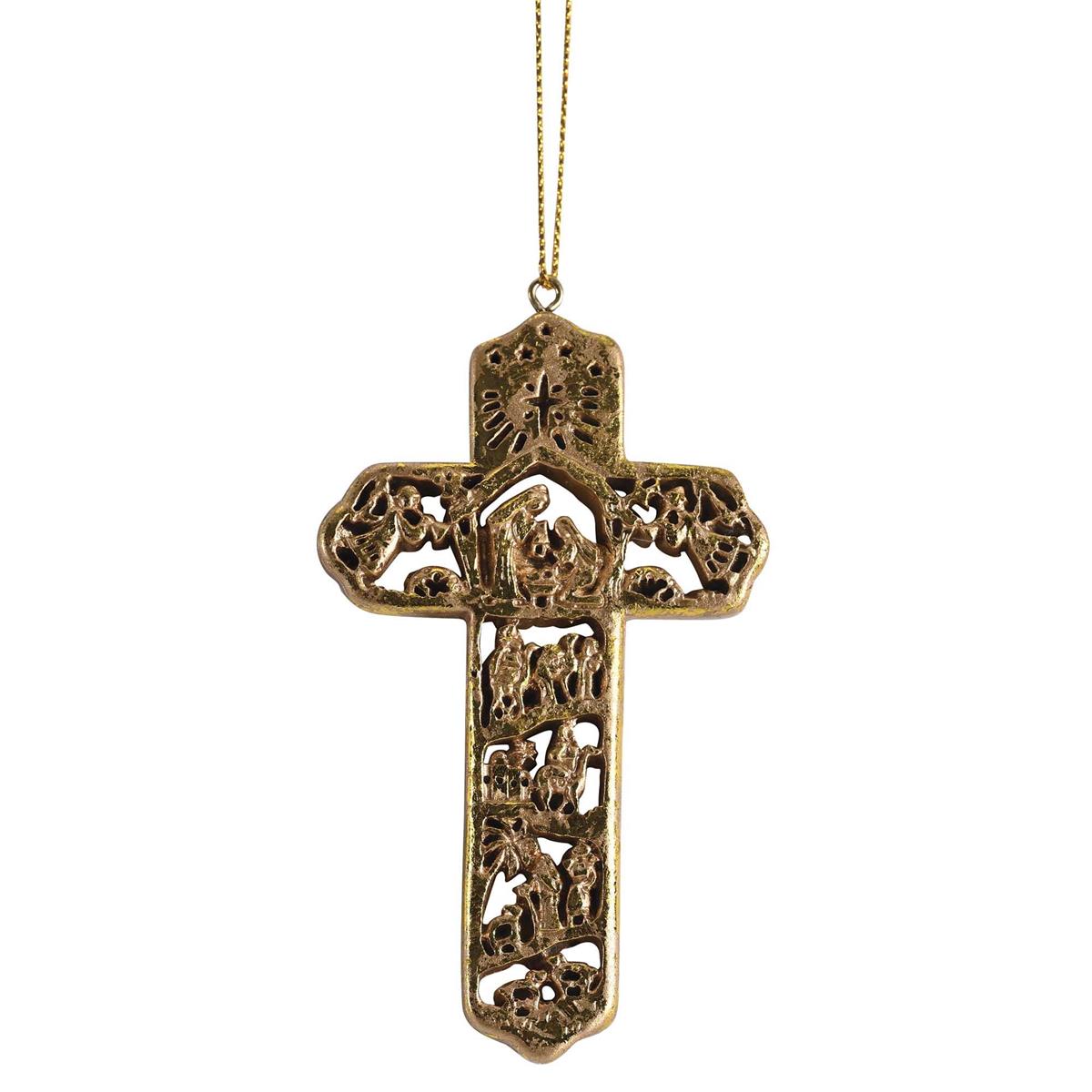 Ornament Nativity Cross Gold 4H