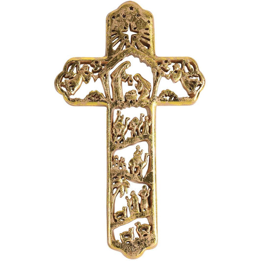 Cross Nativity Scenic Wall Gold 12H