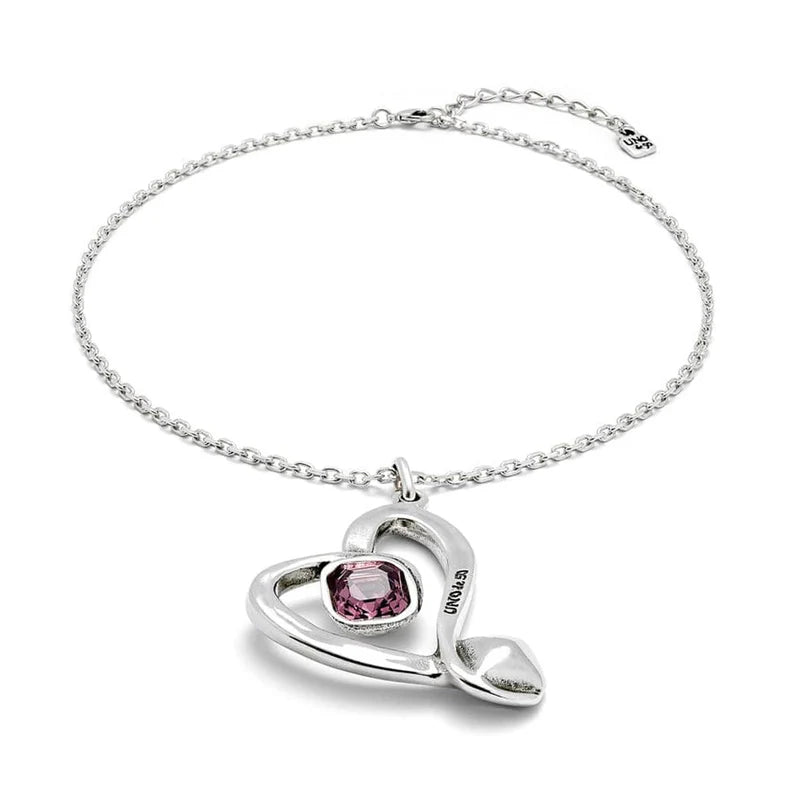 chain necklace with large heart and pink stone