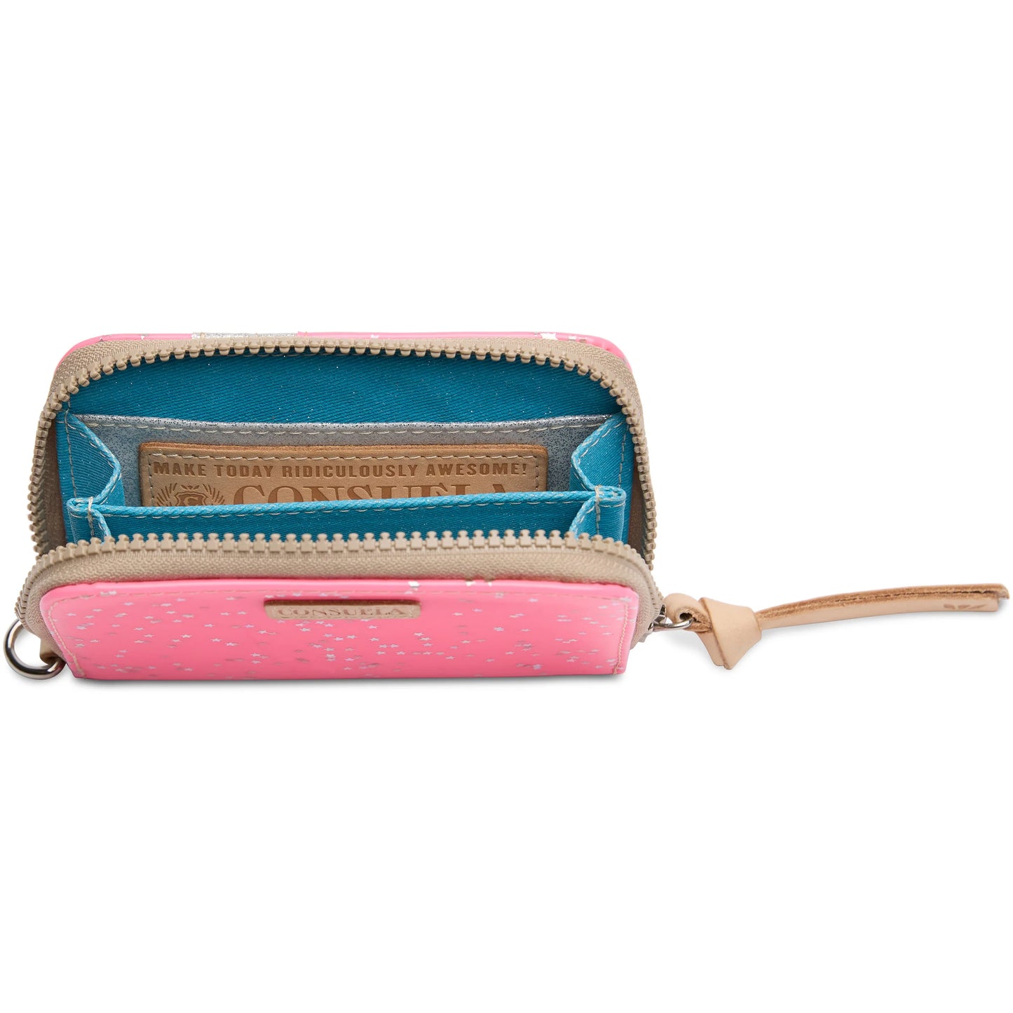 Interior of Shine wallet by Consuela, pink wallet with stars