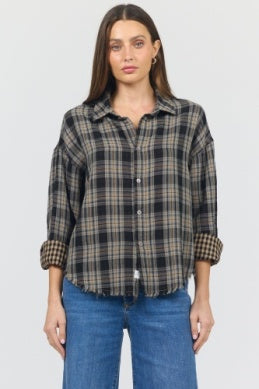 Dear John TOP ADRIANNA CROPPED MIDNIGHT LECTURE PLAID