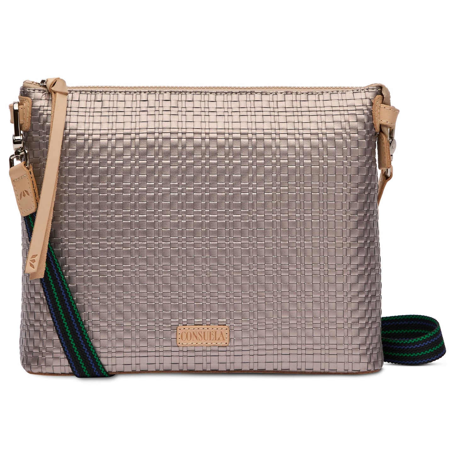 Lex downtown crossbody, silver metallic crossbody bag, consuela