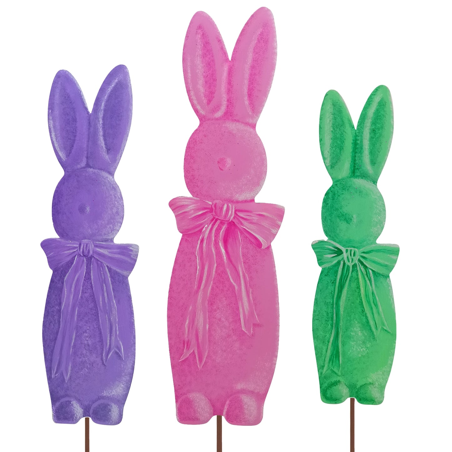 Round Top Stake Bunnies Fuzzy with Bows