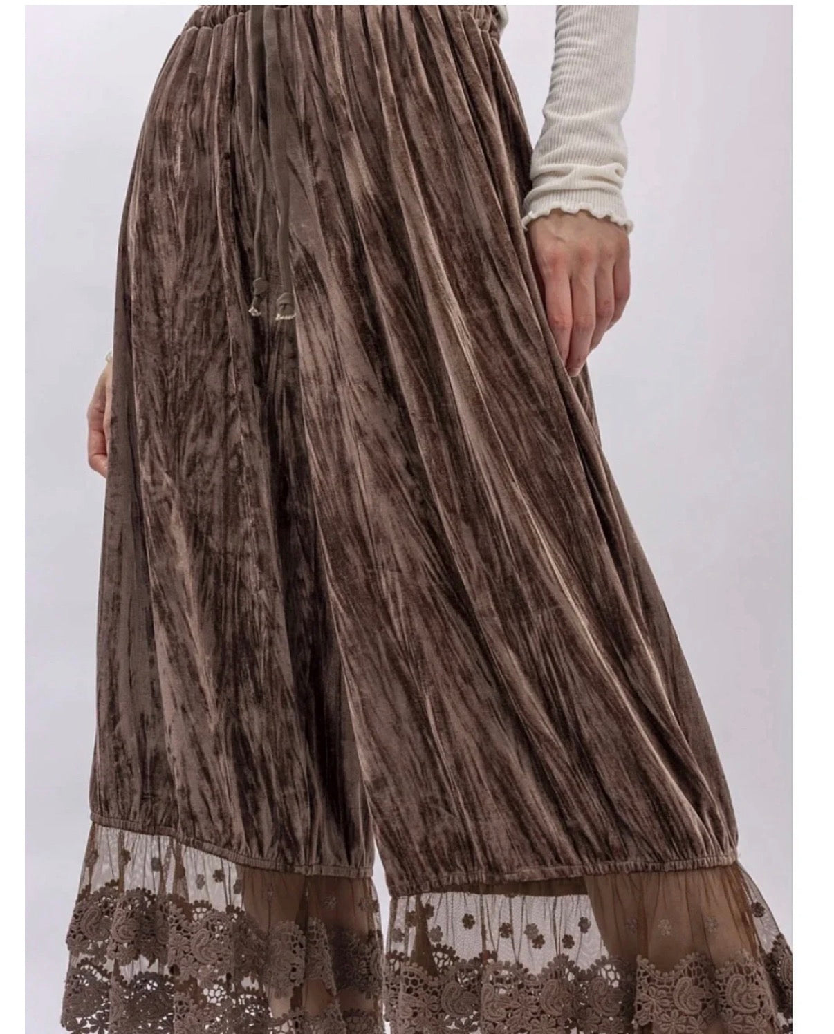 Pants Crinkled Velvet Lace Ruffle Bloomer