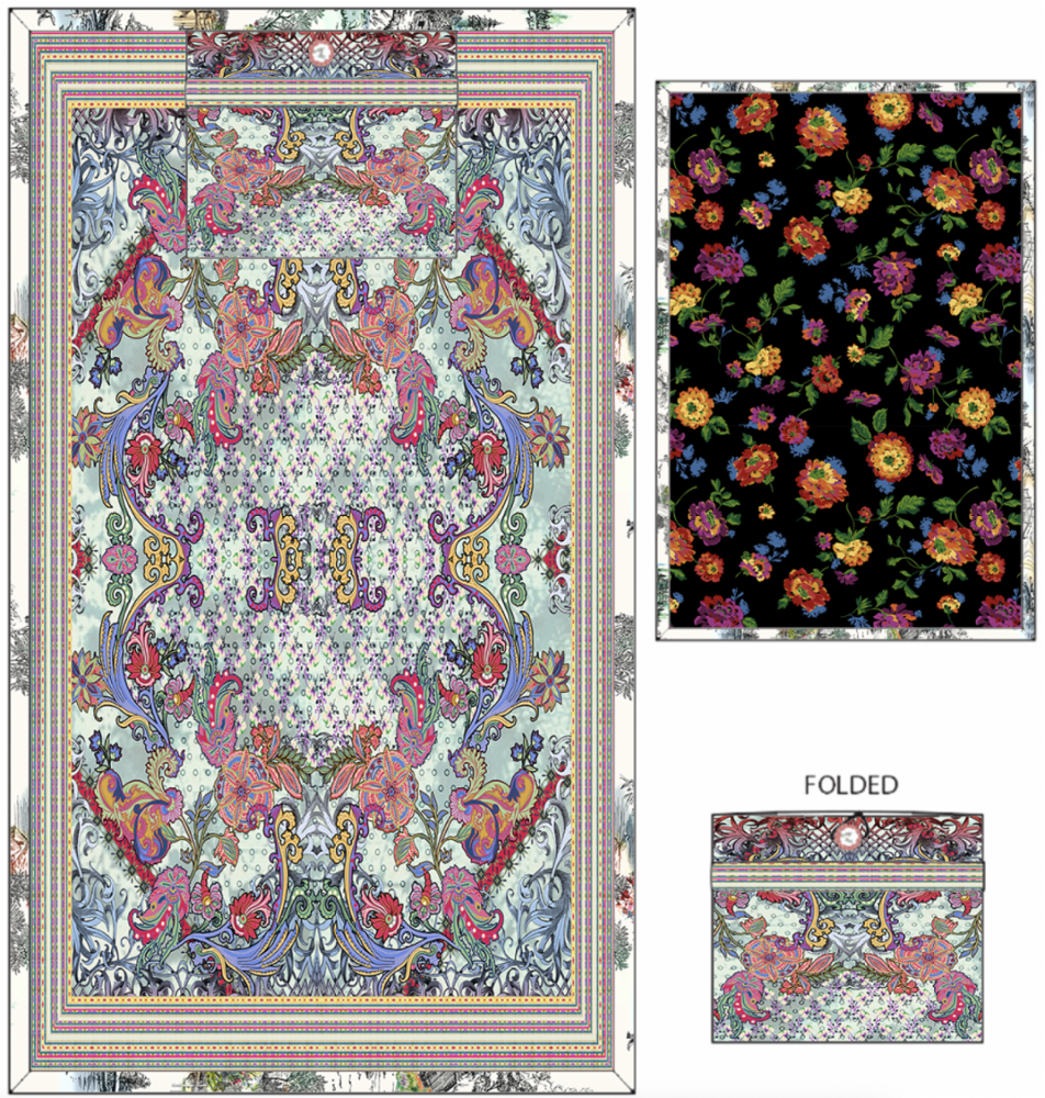 TRAVEL BLANKET REVERSIBLE W/ BAG 66X53 (Multiple Patterns)