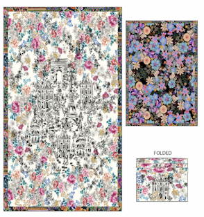 TRAVEL BLANKET REVERSIBLE W/ BAG 66X53 (Multiple Patterns)